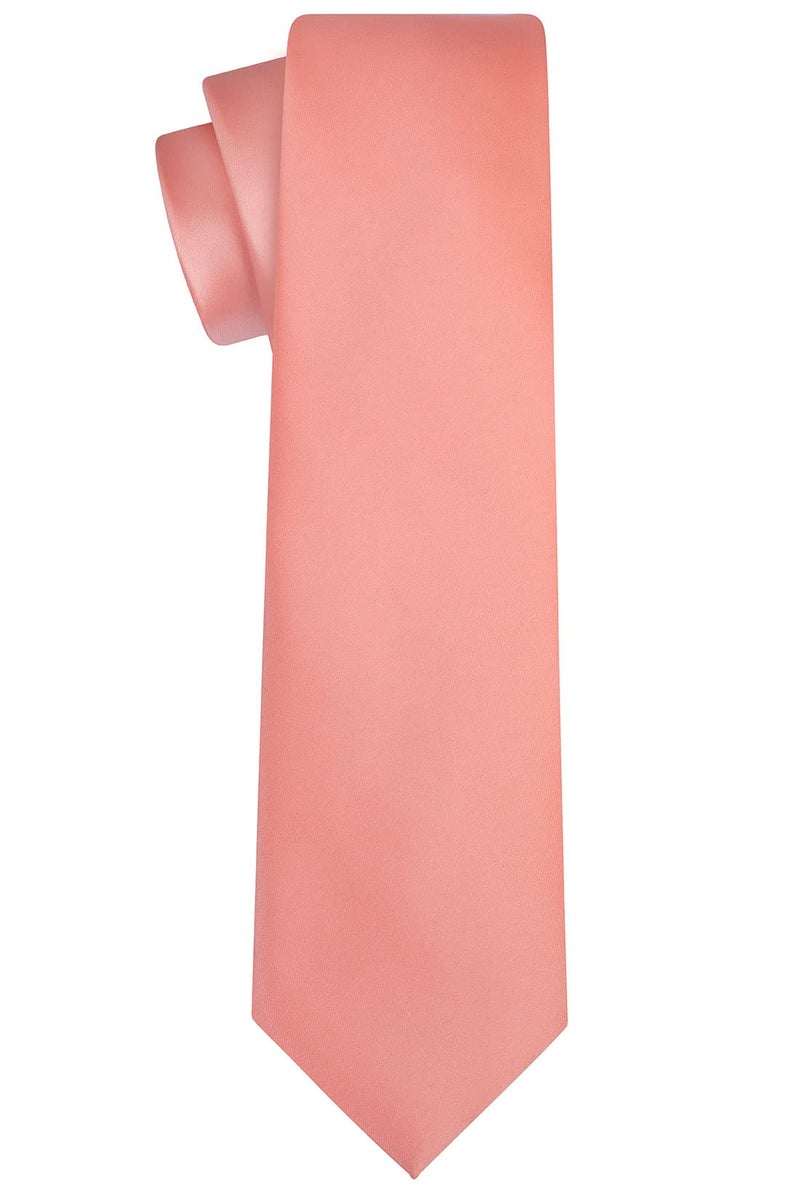 KissTies Mens Peach Satin Tie Set Solid Ties For Men Necktie + Pocket Square - Image 4